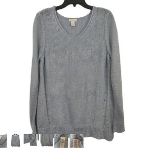 Chico’s blue/silver metallic v-neck sweater.